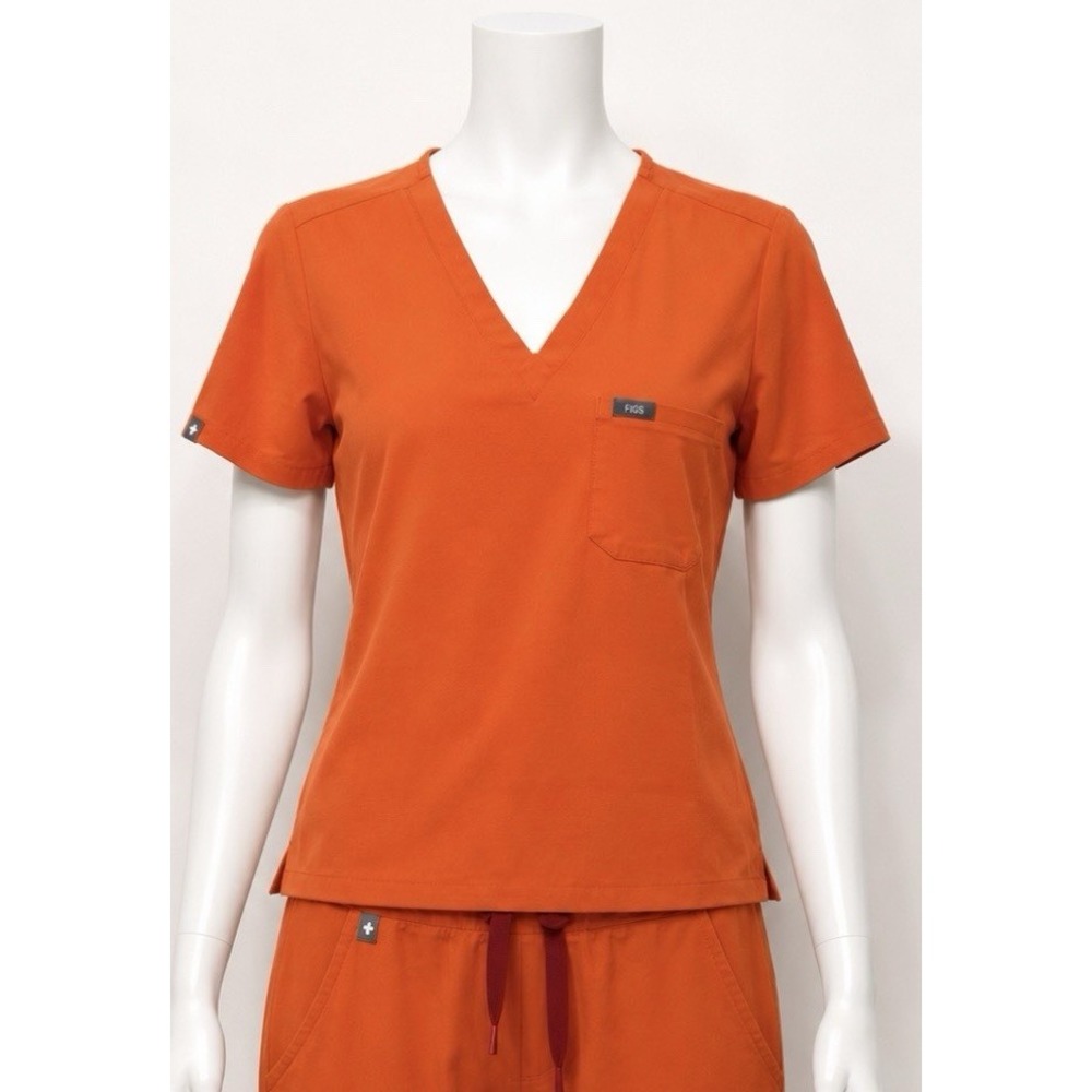 FIGS Women's Catrina Short Sleeve V Neck Scrub Top Shirt Small S Orange